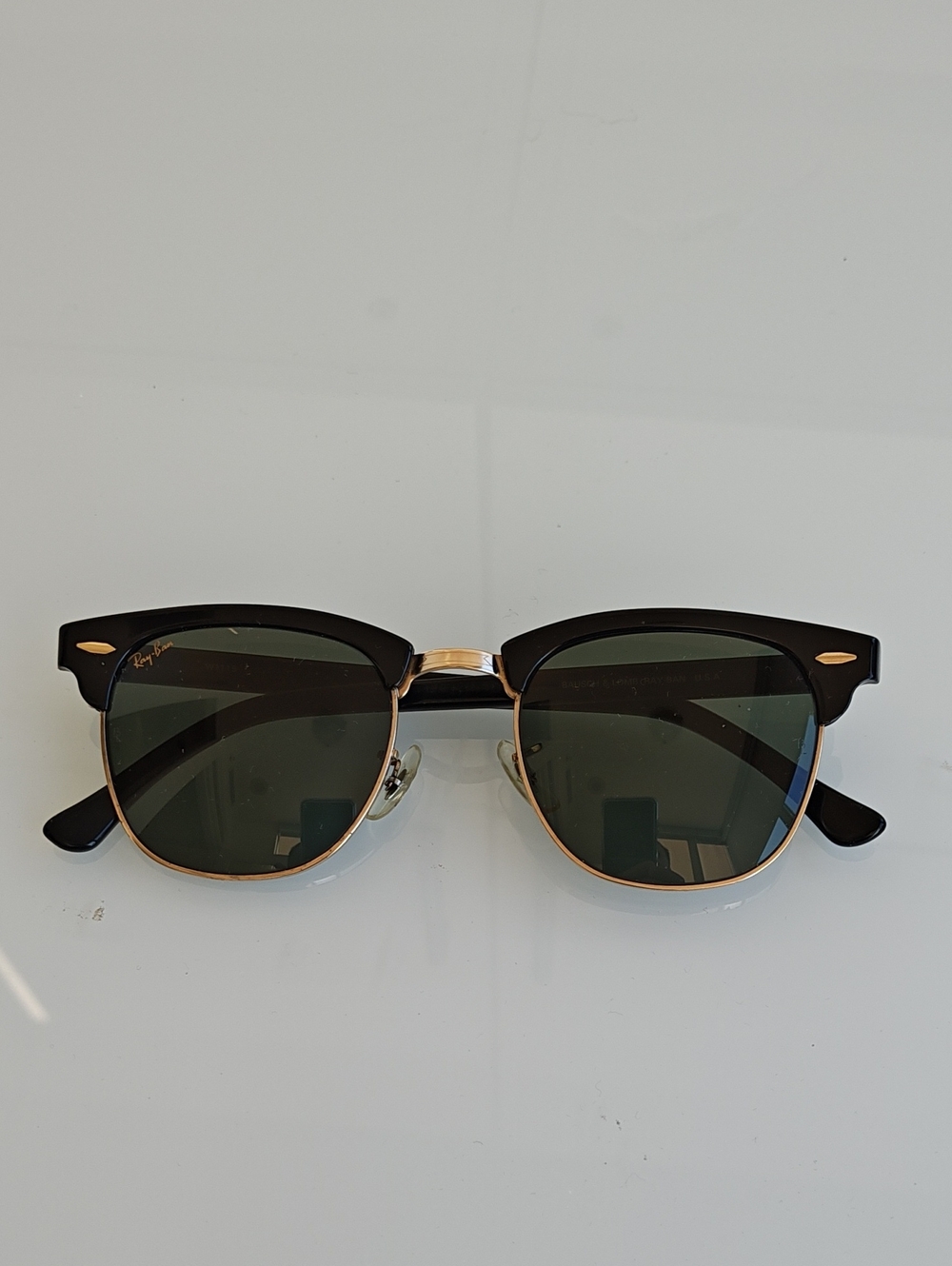 Ray-Ban Clubmaster Sunglasses in Black and Gold with Green Lenses